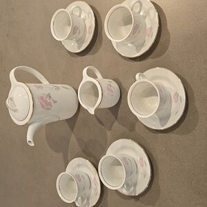 Porcelain Coffee Set with Pink Floral Accent and Gold Trim (MINIATURE SIZE)